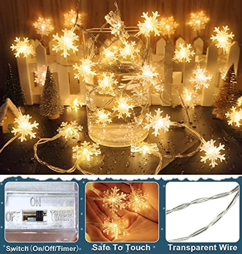 [טיימר] 3 חבילות אורות פתית שלג לחג המולד תפאורה, סך הכל 60 LED 30 רגל אורות מיתרים פיות סוללה המופעלת